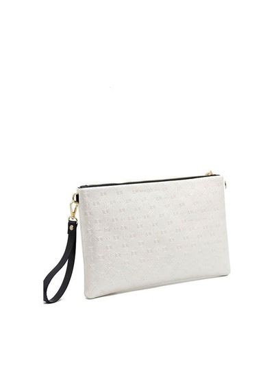 Silver Polo Sp1034 Kadın Portföy & Clutch Logolu Sedef-siyah