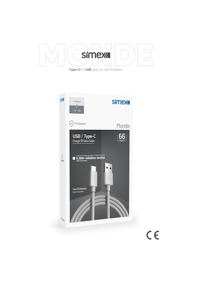 Simex 66w Usb To Type-c Süper Hızlı Şarj Kablosu - Samsung, Huawei, Honor, Vivo, Uyumlu Gri, 1 Metre