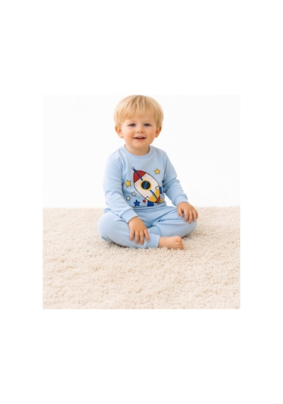 Aden Kids Mevsimlik Pamuklu Kumaş Karikatürlü Çocuk Pijama Takımı Mavi