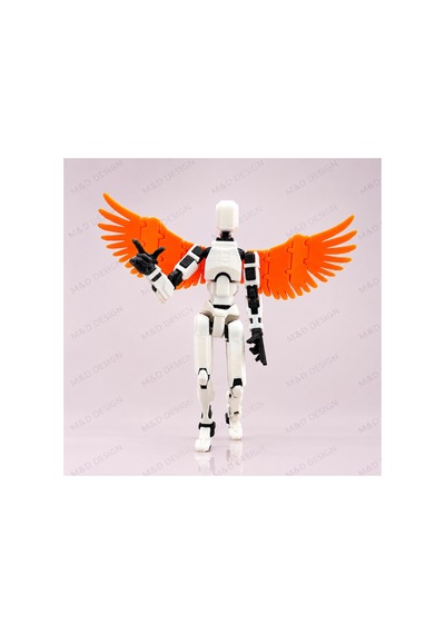 Robot Dummy 13 Hareketli Figür Beyaz Turuncu Kanatlı Stand Hediyeli