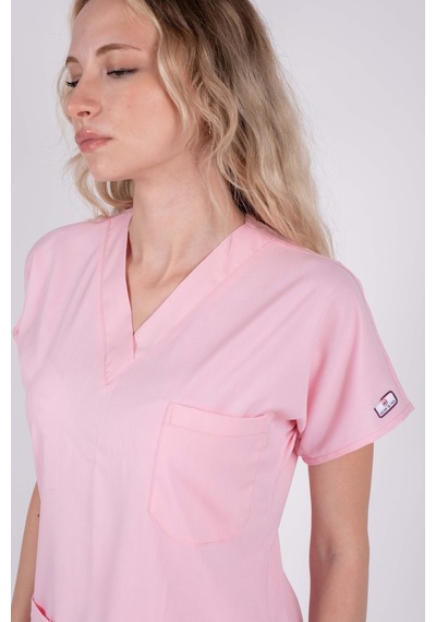 Pembe Likralı Kadın Hemşire Ve Doktor Forması Takımı Scrubs Hastane Üniforması