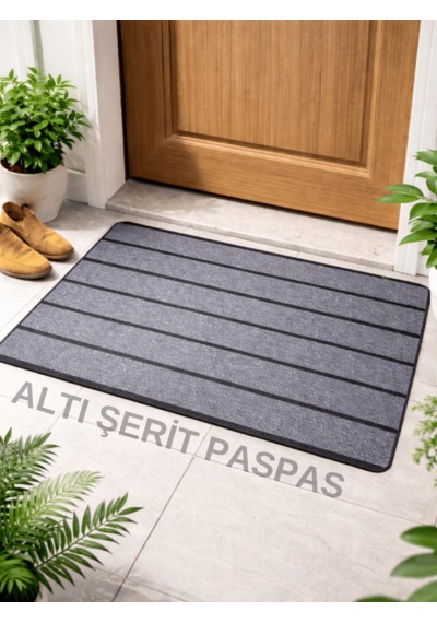 Beylini Şerit Desenli Kapı Önü Paspası Kaymaz Taban Dayanıklı Su Geçirmez Emici Nem Toz Uv Dayanıklı 45x70cm gri