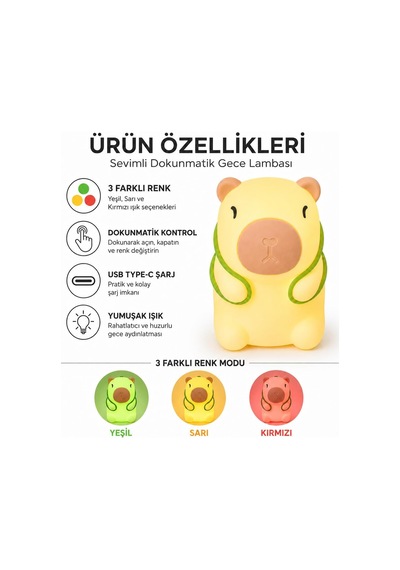Kapibara Gece Lambası 3 Renkli Led Şarjlı Masa Lambası, Dokunmatik Silikon Çocuk Gece Lambası, Usb Type-c Şarjlı Bebek Uyku Işığı, Sevimli Hayvan Figürlü Başucu Lambası,ışıklı Oda Lambası Diğer Kapibara Gece Lambası 3 Renkli Led Şarjlı Masa Lambası, Dokunmatik Silikon Çocuk Gece Lambası, Usb Type-c Şarjlı Bebek Uyku Işığı, Sevimli Hayvan Figürlü Başucu Lambası,ışıklı Oda Lambası Diğer