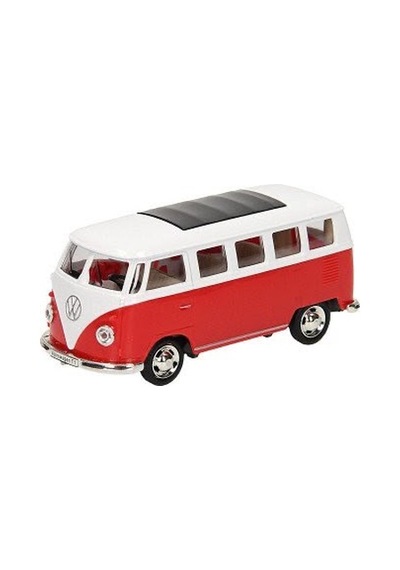 Hobbiez Lisanslı Volkswagen T1 Kapıları Açılabilir Model Diecast 1/32 Ölçek Metal Standlı Araç Kırmızı