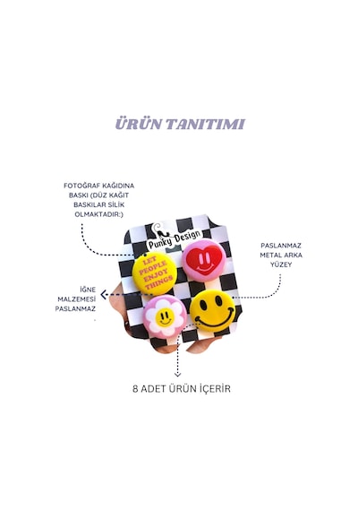 8 Li Set-1 Vintage Bohem Tasarım Rozet 44 Mm Pvc Kaplı Çanta Ceket Yaka Aksesuarı Çok Renkli