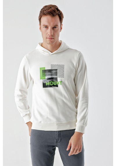 Morven Erkek Beyaz Trend Kapüşonlu Sweat-shirt Beyaz