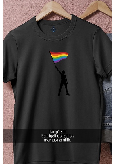 Oversize Lgbt Bayrağı Tasarımlı Unisex T-shirt Siyah