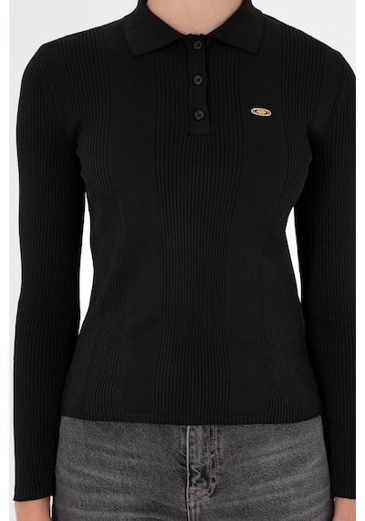 U.S. Polo Assn. Kadın Siyah Polo Yaka Kazak 50297087-VR046