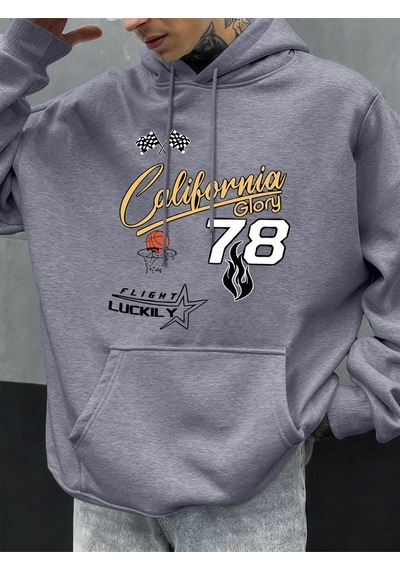 Startmore Startmorecalifornia Glory Basketbol Numarası 78 Baskılı Erkekler Kapüşonlular Polar Kazak Cep Hoody Mo Gri