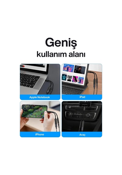 2in1 Lightning Aux Dönüştürücü Şarj + Müzik Tüm Apple Uyumlu iOs Modelleriyle