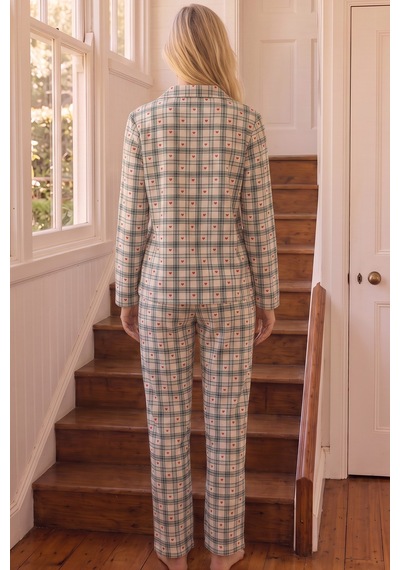 Siyah İnci Desenli Termal Kumaşlı Ultra Soft Yumuşak Düğmeli Örme Pijama Takımı 26226821 Ekru