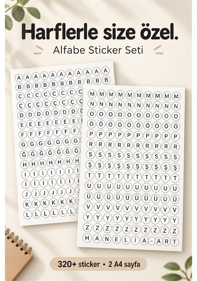 320+ Adet Alfabe Harf Sticker Seti A4 Boy Türkçe Etiket Sticker Çok Renkli