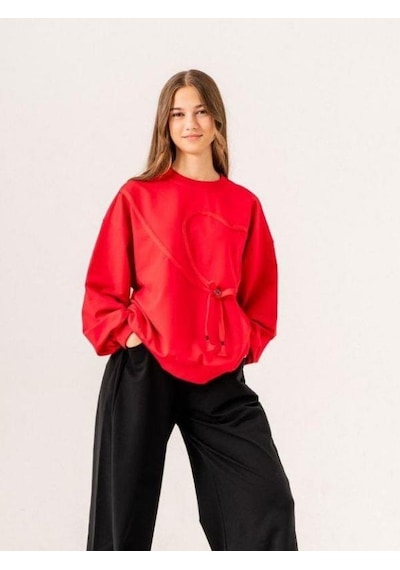 Kız Çocuk Ekstrafor Kalp Detaylı Tasarım Sweatshirt-14225 Siyah