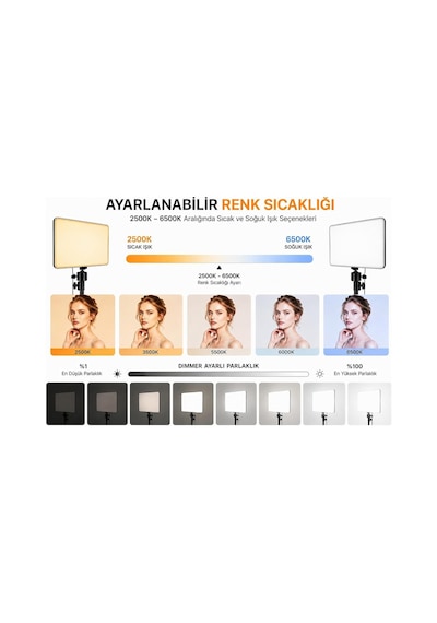 Led Video Işık Seti - Ayarlanabilir Tripod, Usb Kontrollü Sıcak/soğuk Işık, 3 Mod & 10 Parlaklık Seviyesi, Youtu
