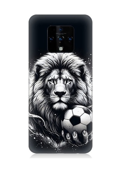 Tecno Camon 16 Uyumlu Siyah Beyaz Aslan Ve Futbol Topu Desenli Silikon Kılıf