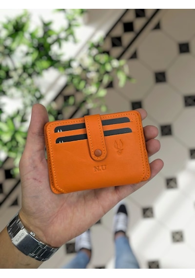 Visso 8600 Hakiki Deri Unisex Kişiye Özel Cüzdan Çanta Turuncu