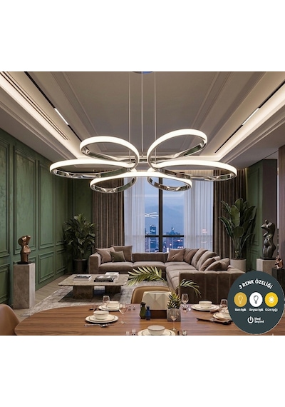 Yonca 6 Lı Krom Sarkıt 3 Renkli Salon Mutfak Çocuk Odası Yemek Masası Ve Antre İçin Modern Led