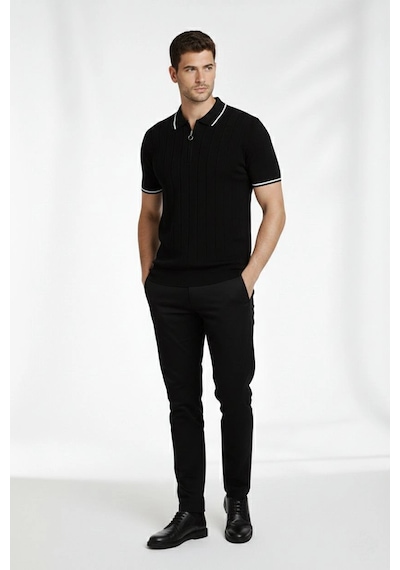 Barlashive Erkek Yazlık Dokuma Triko Tişört Fermuarlı Polo Yaka Kısa Kol T-shirt - Siyah Çok Renkli Barlashive Erkek Yazlık Dokuma Triko Tişört Fermuarlı Polo Yaka Kısa Kol T-shirt - Siyah Çok Renkli