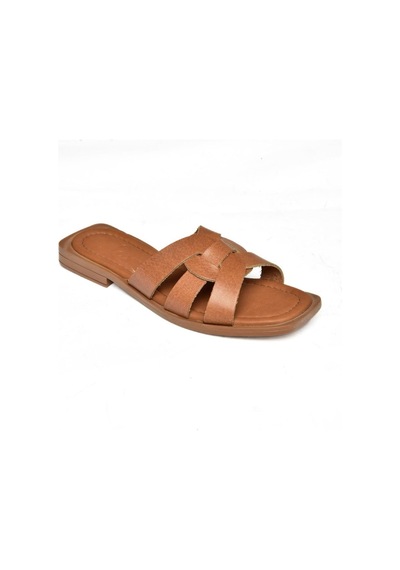 Fox Shoes S291045603 Taba Hakiki Deri Kadın Terlik Taba