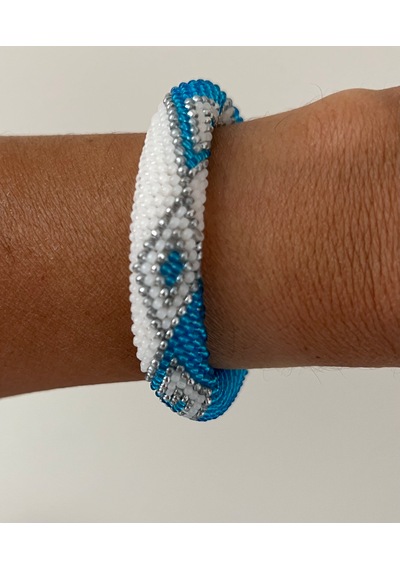 Chichibeads Anadolu Ruhlu El Yapımı Boncuk Kolye Bileklik Set Beyaz - Mavi