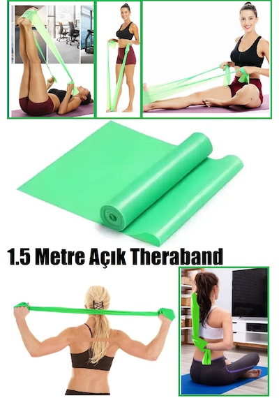 1.5 Metre Yeşil Yoga Pilates Egzersiz Bandı Terabant Açık Uçl...