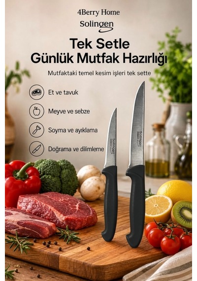 Solingen 2 Li Paslanmaz Çelik Mutfak Bıçağı Seti Et, Meyve Ve Sebze Bıçağı Siyah