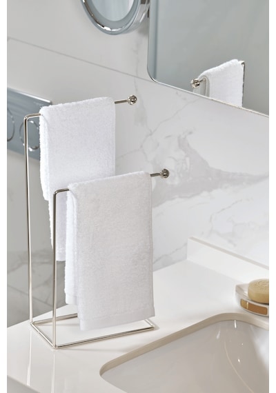 Parlak Silver 2 Kollu Banyo Tezgah Üstü Havluluk Standı, Montaj Gerektirmez Havlu Askılığı
