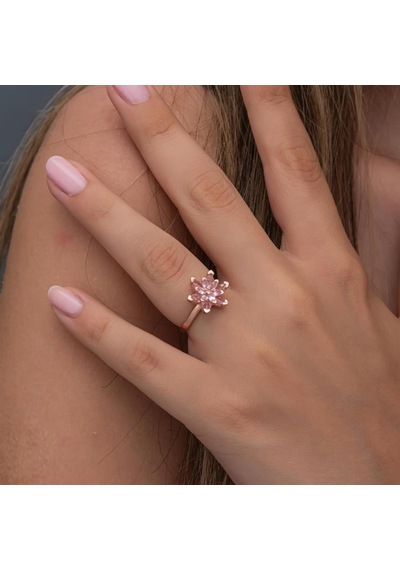 Pembe Taşlı Lotus Çiçeği 925 Gümüş Kadın Yüzük