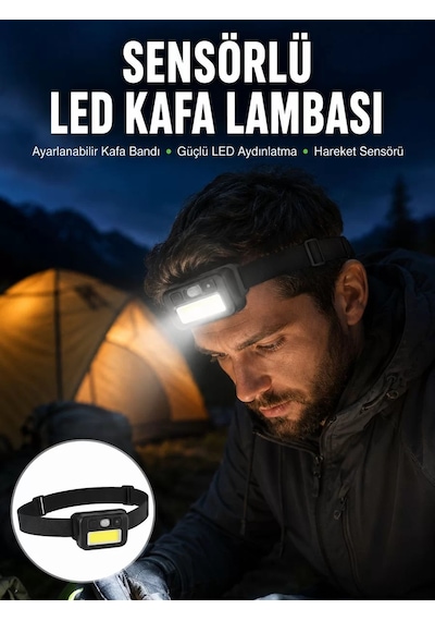 Sensörlü Kamp Lambası Ayarlanabilir Kafa Lambası Kafa Bantlı Yeni Nesil Belirtilmemiş