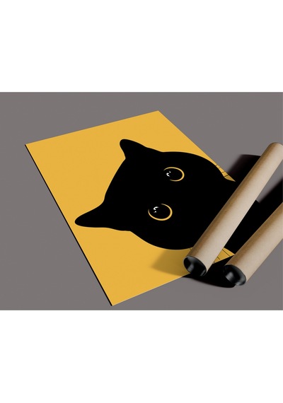 Çerçevesiz Poster Kara Kedi, Dijital Baskı Kağıt Poster Kara Kedi, Ofis, Salon Dekorasyon