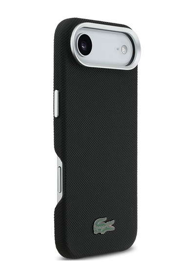 Apple iPhone 17 Air Kılıf Lacoste Lisanslı M-safe Uyumlu Pvc Pike Desenli İkonik Timsah Logolu Kapak Siyah