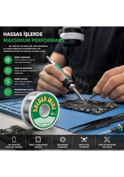 Rl-445 0.3 Mm İnce Lehim Teli Hassas Elektronik Ve Cep Telefonu Anakart Tamir Lehimi