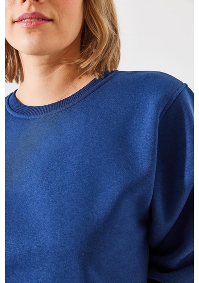 Shade Kadın Bisiklet Yaka Şardonlu Basic Crop Sweatshirt 60251797 - Lacivert