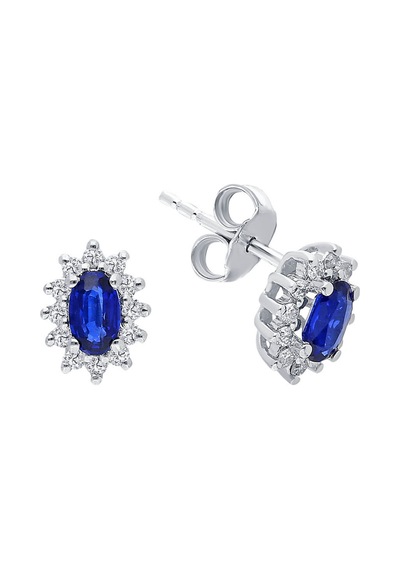 Sirius Pırlanta Ve Oval Safir Taşlı Anturaj Küpe  0817E0022