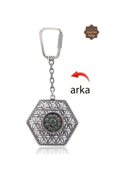 Yakut Ve Zümrüt Taşlı Çiçek Model Çift Taraflı Oksitli Gümüş Telkari Anahtarlık 201025184 Gümüş
