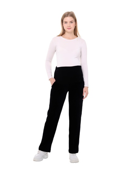 Luvmabelly Myra8510 Beli Ayarlanabilir Kışlık Kadife Hamile Pantolonu -siyah-siyah