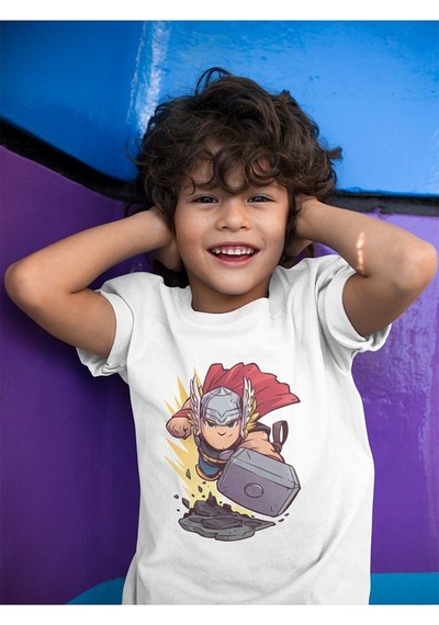 Sevbano Tasarım Thor Avengers Baskılı Unisex Film Kahramanı Çocuk Tişört Beyaz