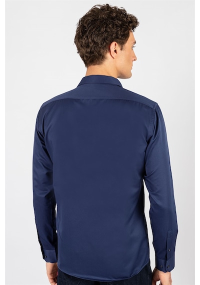 Tudors Modern Slim Fit Dar Kesim Düz Erkek Gömlek-23907 Lacivert