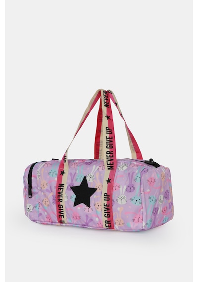 İcone Bag Çocuk Yıldız Logolu Spor Çanta, Çocuk Spor Çanta, Fermuarlı Detaylı Çocuk Spor Çanta Pembe - Mor