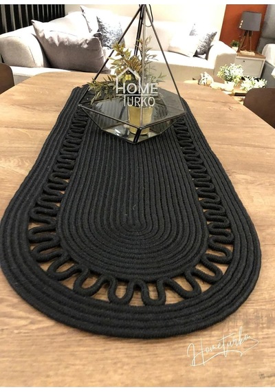Tr Moderin Doğal Jüt, Desenli, Siyah, Amerikan Servis, Masa, Sehpa Örtüsü Runner. 35x100 Siyah Genel