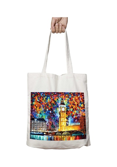 Art Hediye Big Ben Londra Renksel İki Tarafı Kalıcı Baskılı Yıkanabilir Okul Plaj Omuz Bez Çantası Çok Renkli