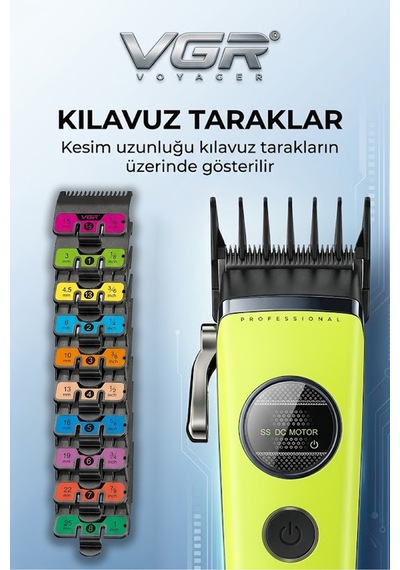 V-880c Profesyonel Saç Kesme Makinesi 7200 Rpm Seramik & Mım Çelik Bıçaklı Şarjlı Tıraş Makinesi 10 Taraklı - Clipper