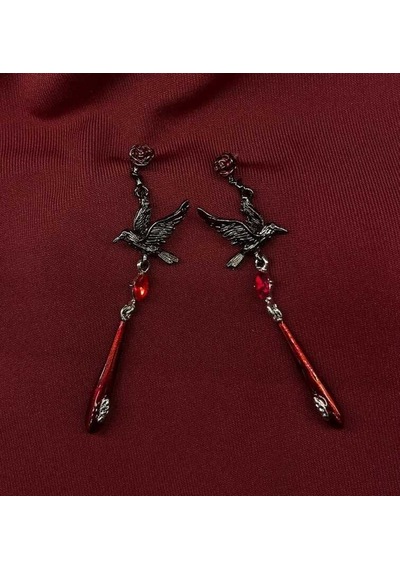 Dükkan Design Love And Deep Space Black Crow Earrings Taşlı Küpe Antrasit