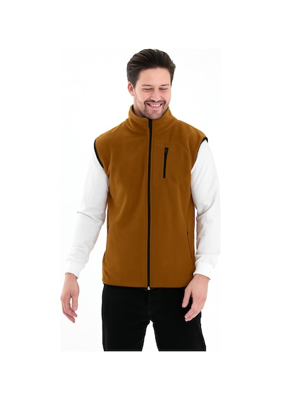 Erkek Tam Fermuarlı Spor Polar Yelek Camel