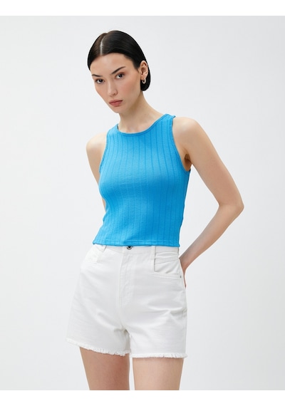 Koton Crop Atlet Bisiklet Yaka Kolsuz Mavi 3sak10015ek 3SAK10015EK637