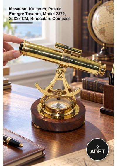 2 Adet Masa Üstü Pusulalı Dürbün Masaüstü Kullanım, Pusula Entegre Tasarım, Model 2372, 25x28 Cm, Binoculars Compass