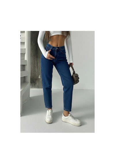 Bluemarlin Yüksek Bel Tam Kalıp Mom Jeans Pantolon Lacivert