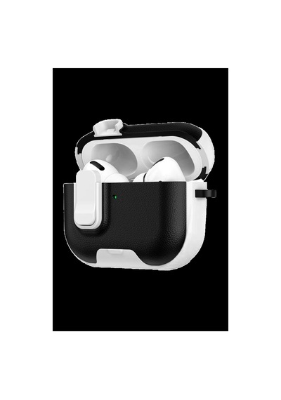 Apple Uyumlu Airpods Pro 3 3.nesil Rova Deri Kılıf - Siyah-beyaz Düz Renkli