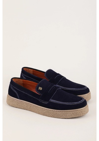 Gondol Erkek Hakiki Deri Casual Flötr Ayakkabı Moc-toe Cz.464 Lacivert
