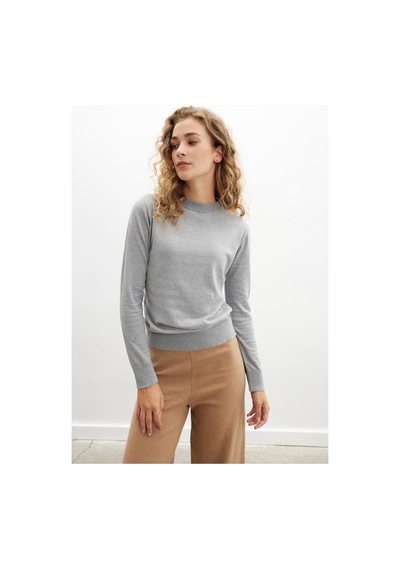 Styleboom X Peraluna Chelsea Pullover Bisiklet Yaka Standart Kesim Kadın Triko Kazak - Gri-gri Gri